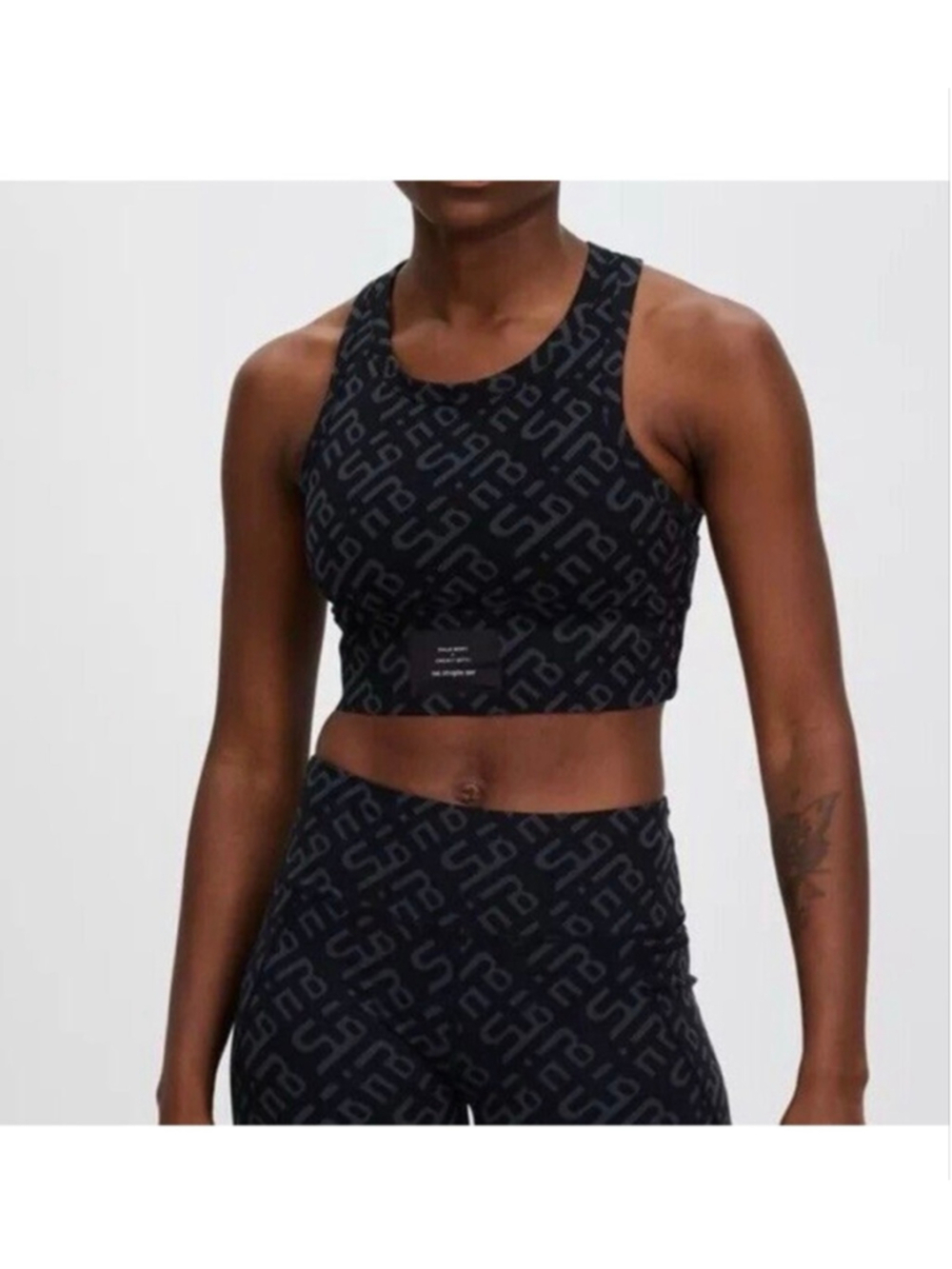 Sweaty Betty Halle Berry Jinx Power Crop Tank Sport Bra Black Geo Print- Size XS